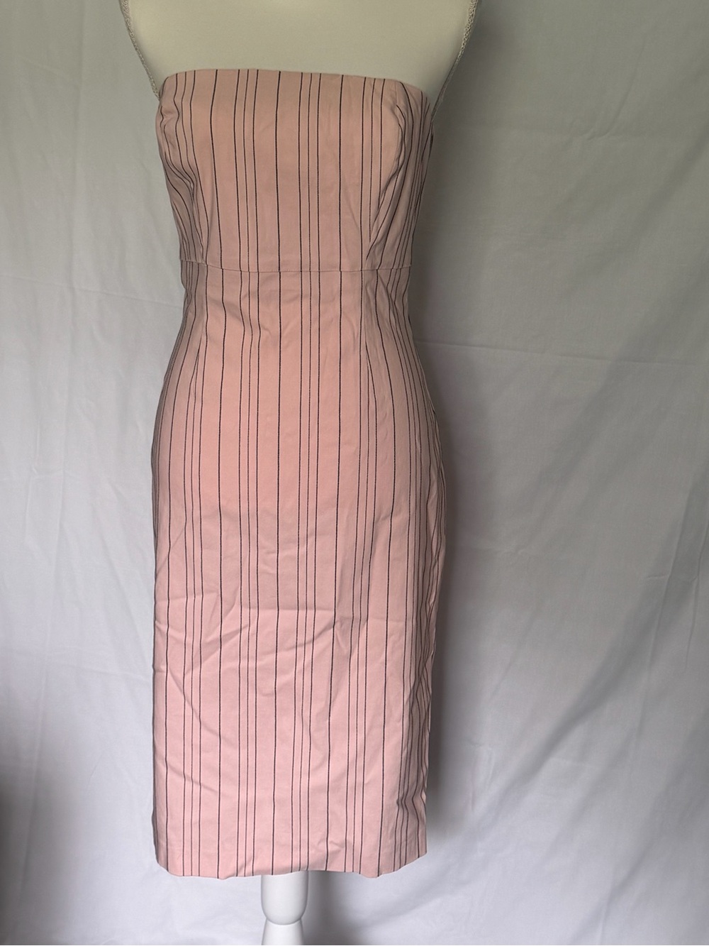 Express Convertible Strapless Pink Dress with Black Pinstripes